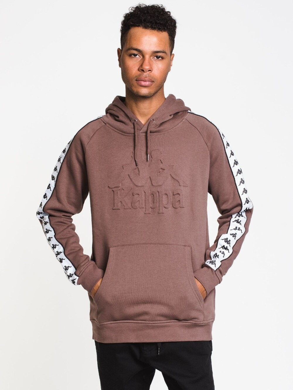 Kappa Men's Brown Pullover Hoodie with Logo Tape Sleeve